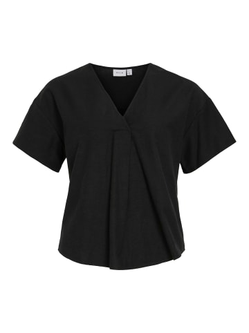Vila V-Ausschnitt T-Shirt mit Überlappung und Kurzarm in Schwarz