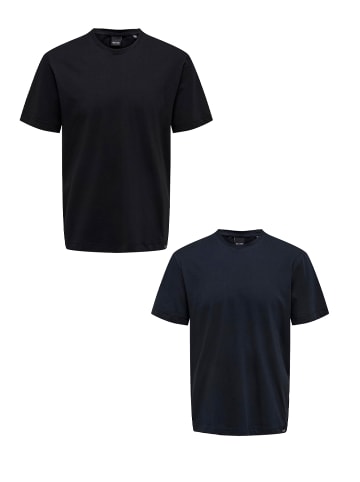 Only&Sons T-Shirt 2er-Set Rundhals Kurzarm in Schwarz-Blau