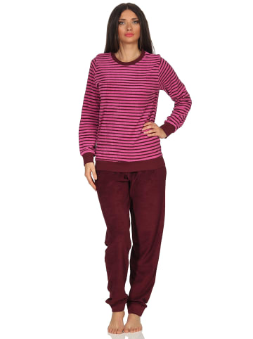 NORMANN Frottee Pyjama langarm Bündchen Streifen - 50288 in pink