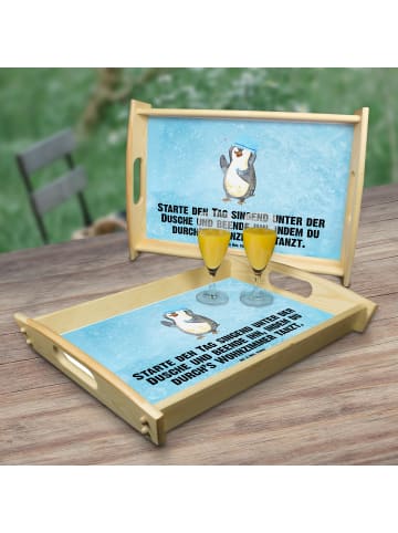 Mr. & Mrs. Panda Tablett Pinguin Duschen mit Spruch in Eisblau