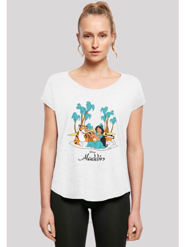 F4NT4STIC Long Cut T-Shirt Disney Aladdin Jasmine Abu Rajah Beach in weiß