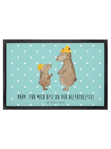 Mr. & Mrs. Panda Schmutzmatte Bären mit Hut mit Spruch in Türkis Pastell