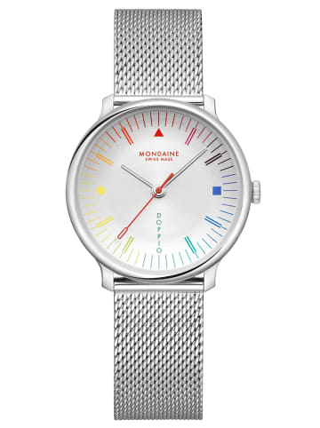 Mondaine Damen-Armbanduhr Doppio mit Mesh-Band 33 mm Silber