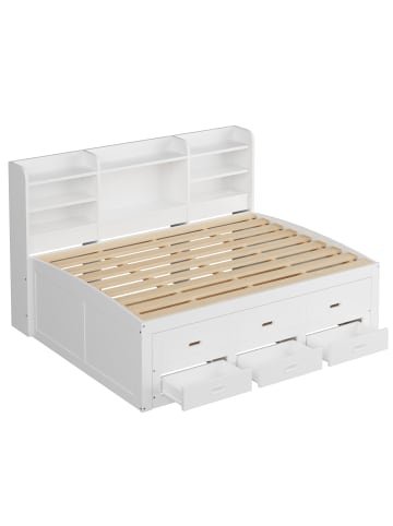 ABRIHOME Daybett in Weiß 140x200 cm mit LED USB und 3 Schubladen ohne Matratze