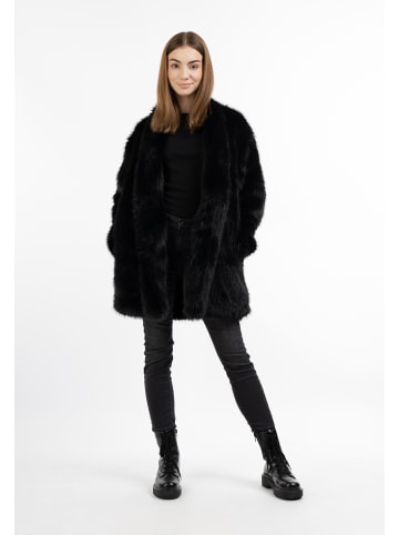 myMo Damen Fake Fur Mantel in Schwarz