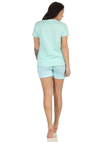 NORMANN Shorty Schlafanzug Pyjama kurzarm Blümchen Design in mint