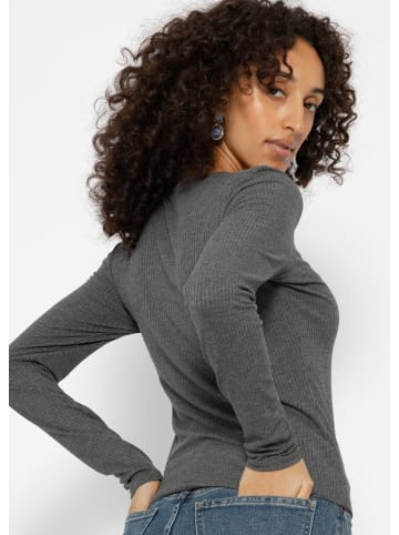 SASSYCLASSY Geripptes Langarmshirt in Dunkelgrau