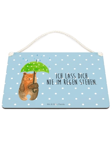 Mr. & Mrs. Panda Schild Bär Regenschirm mit Spruch in Blau Pastell