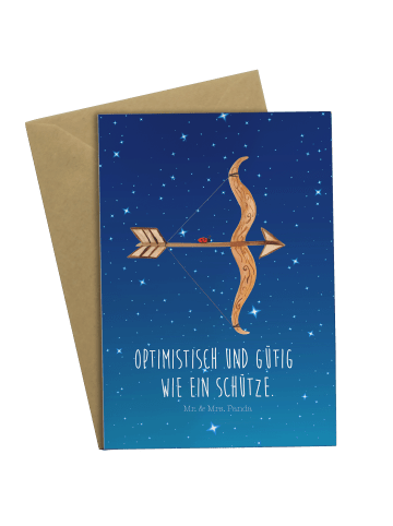 Mr. & Mrs. Panda Grußkarte Sternzeichen Schütze mit Spruch in Sternenhimmel Blau