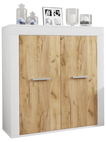 VCM  Holz Kommode Sideboard Anrichte Usilo 2 Drehtüren in Weiß / Honig-Eiche