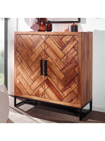 KADIMA DESIGN Schuhschrank Sheesham, 100x105x40 cm, Fischgrätmuster, große Ablage