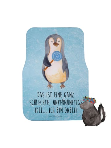 Mr. & Mrs. Panda Auto-Fußmatte Pinguin Lolli mit Spruch in Eisblau
