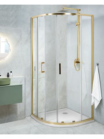 Beliani Duschkabine JUKATAN in Transparent/Gold - (W) 90 x (H) 185 x (L) 90 cm