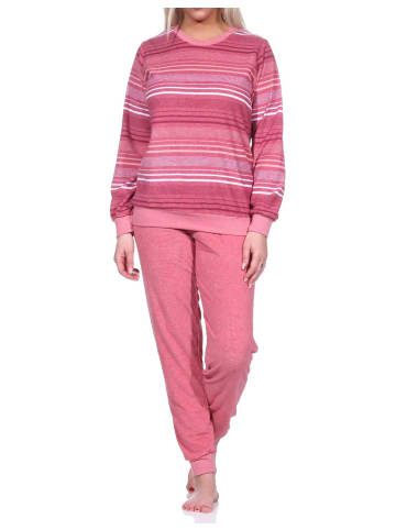 NORMANN Frottee Schlafanzug Bündchen Streifendesign - 75863 in altrose