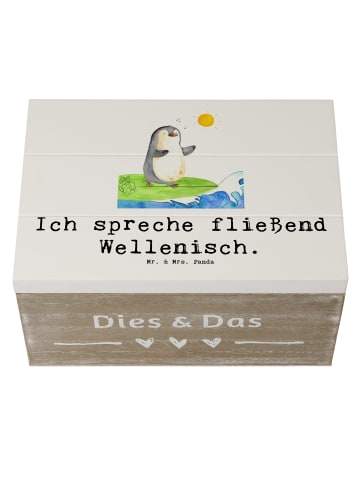 Mr. & Mrs. Panda Holzkiste Fließend Surfen mit Spruch in Weiß