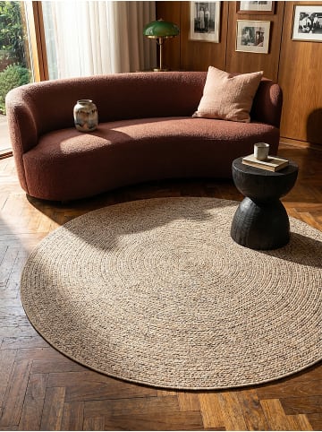 KADIMA DESIGN Rundteppich Uni flachgewebt pflegeleicht Wohnzimmer Flur Esszimmer in Natur