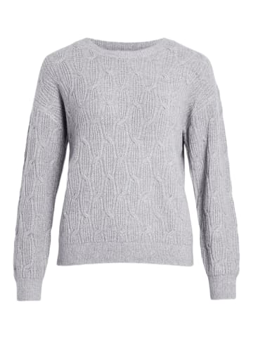 Vila Zopfmuster Strickpullover mit Rundhalsausschnitt und Rippbündchen in Grau-2
