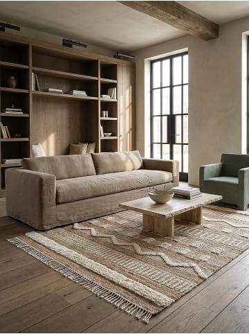 KADIMA DESIGN Jute-Teppich Handgewebt WHARFE Streifen Geometrisch 35% Wolle in Braun-Beige