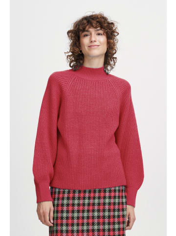 b.young Grobstrick Pullover mit Ballonärmeln Sweater mit Kragen in Rot