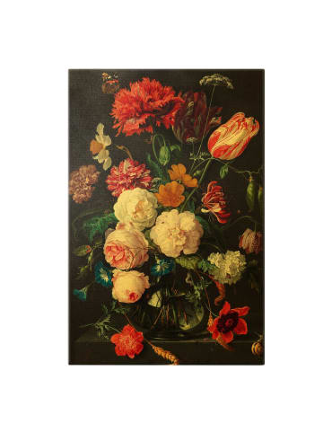 WALLART Leinwandbild Gold - Jan Davidsz de Heem - Blumen in Glasvase in Bunt