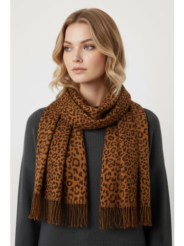 Faera Schal mit Leopardenmuster und Fransen weich in Braun