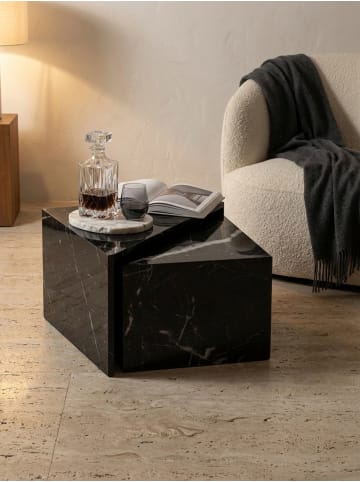 KADIMA DESIGN Couchtisch 2er Set MONOBLOC Hochglanz Sofatisch mit Marmor in Schwarz