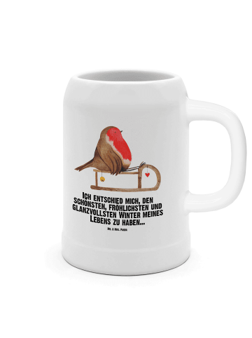 Mr. & Mrs. Panda Bierkrug Rotkehlchen Schlitten mit Spruch in Weiß