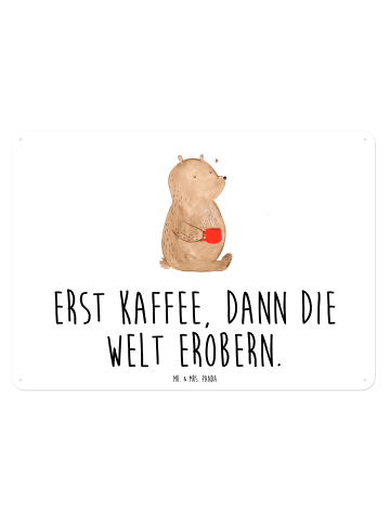 Mr. & Mrs. Panda Wandbild Bär Kaffee mit Spruch in Weiß