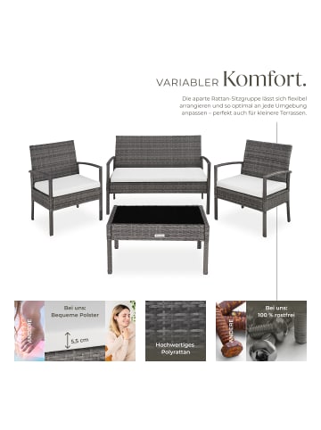 tectake Rattan Gartenlounge für 4 Personen, mit Sicherheitsglasplatte