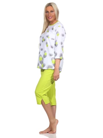 NORMANN Kurzarm Capri Schlafanzug Pyjama Tupfen Punkte Look in grün