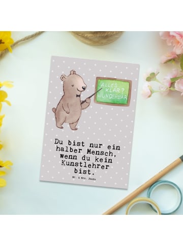 Mr. & Mrs. Panda Postkarte Kunstlehrer Herz mit Spruch in Grau Pastell