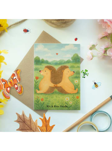 Mr. & Mrs. Panda Grußkarte Igel händchenhaltend Design ohne Spruch in Weiß