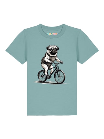 wat? Apparel T-Shirt Mops auf Fahrrad in Teal Monstera