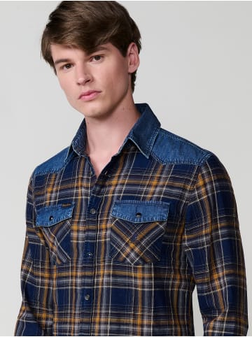 KOROSHI Langarm-denimhemd in blau