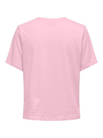 JACQUELINE de YONG Legeres T-Shirt mit Schriftzug in Bouclé-Optik in Rosa