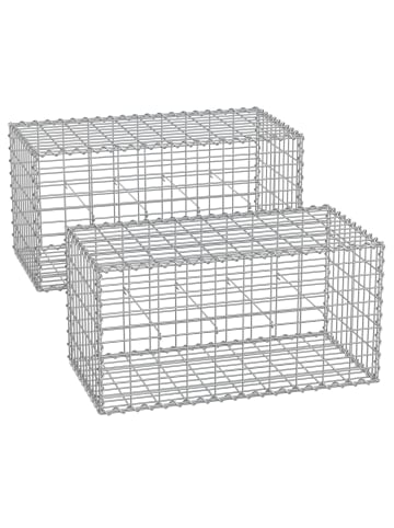 SONGMICS 2er-Set: Gabione in Silbern - (B)100 x (H)50 x (T)50 cm