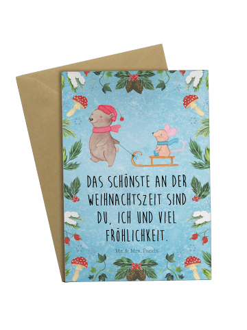 Mr. & Mrs. Panda Valentinstagskarte Bär und Maus Schlitten mit S... in Eisblau