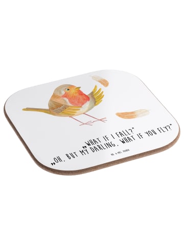 Mr. & Mrs. Panda Untersetzer Rotkehlchen Federn mit Spruch in Weiß
