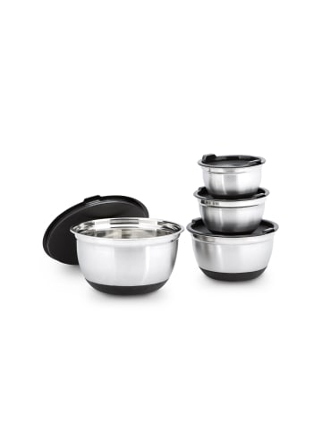 relaxdays 4er Schüssel Set in Schwarz/Silber - Ø15,5 - 25,5 cm