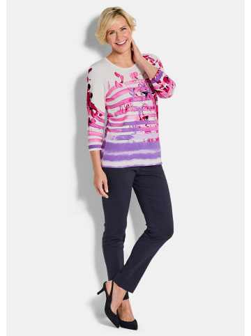 GOLDNER Strickpullover Florales Viskoseshirt mit Streifen in rosé / gemustert