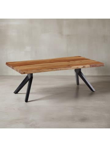 KADIMA DESIGN Couchtisch mit Baumkanten, Akazienholz und Edelstahl, robustes Unikat