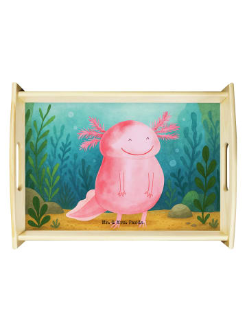 Mr. & Mrs. Panda Serviertablett aus Holz Axolotl Glücklich Desig... in Weiß
