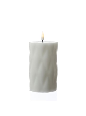 Deluxe Homeart LED Kerze Mia mit Rautenmuster Echtwachs H: 12,5cm D: 7,5m in weiß