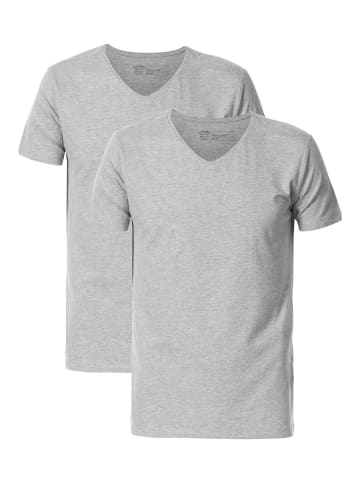 Petrol Industries 2-er Pack Basic-T-Shirt V-Ausschnitt in Grau