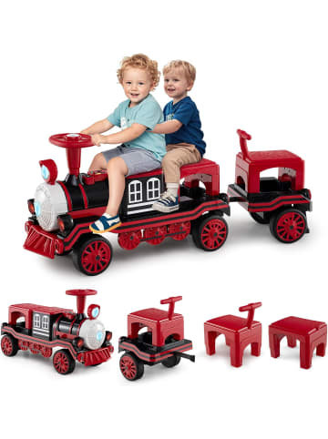 COSTWAY 3-Sitzer Elektroauto Kinderzug 12V ab 3 Jahren in Rot