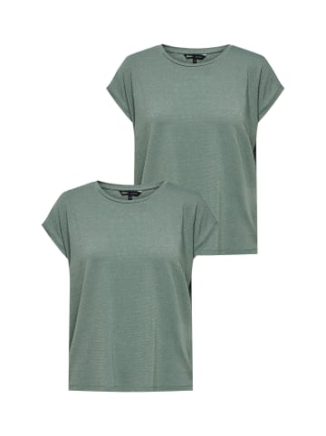 ONLY 2er-SET Modisches Rundhals T-Shirt mit Glitzer Naht in Dunkelgrün