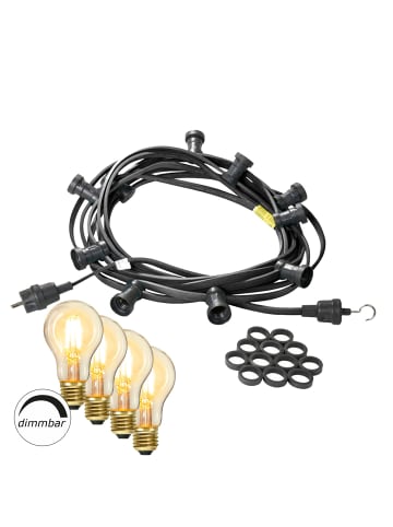 SATISFIRE Garten Party Lichterkette Illu 20x dimmbare LED Glühbirne 10m schwarz