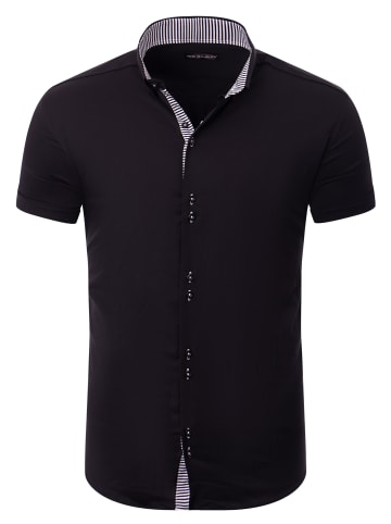 RESLAD Hemd Kurzarmhemd Elegant in schwarz