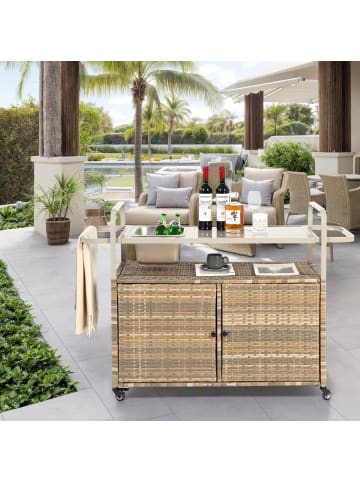 ABRIHOME Rollbarer Bartisch in Beige mit Stahlplatte Eiseimer und Schrank