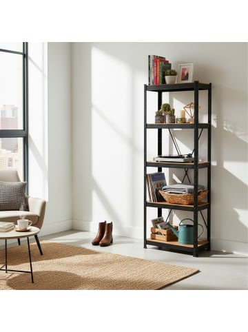 relaxdays Schwerlastregal in Schwarz/ Braun - (B)50 x (H)180 x (T)30 cm
